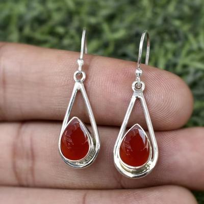 Серьги с драгоценными камнями из сердолика Серебряные серьги ручной работы 925 пробы Серьги с подвесками и подвесками Серебряные ювелирные изделия Подарок для женщин Подарок на День Святого Валентина - 6,5 Вт Apporx