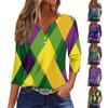 Жен. Футболка Футболка С принтом Пуговицы Рукав 3/4 Повседневные Выходные Мода Классический V-образный вырез Обычный Топ