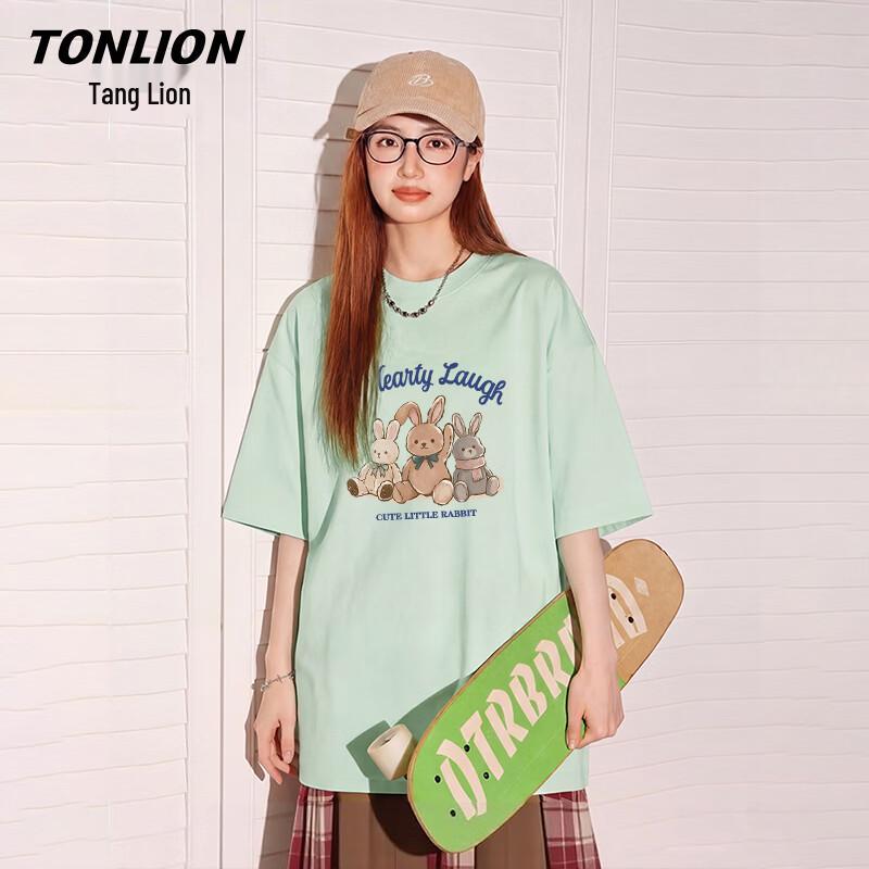 Женская хлопковая футболка TonLion свободного кроя с мультяшным принтом