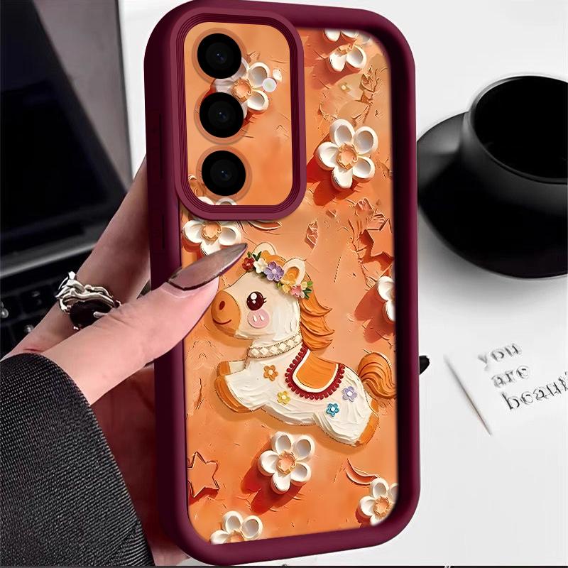 Чехол с принтом «Мультяшная лошадка и фейерверк» для Samsung S26 S25 Ultra S24 S23 S22 Plus S21 FE A15 A16 A17 A35 A36 A37 A54 A55 A56 A57 5G Ударопрочный чехол