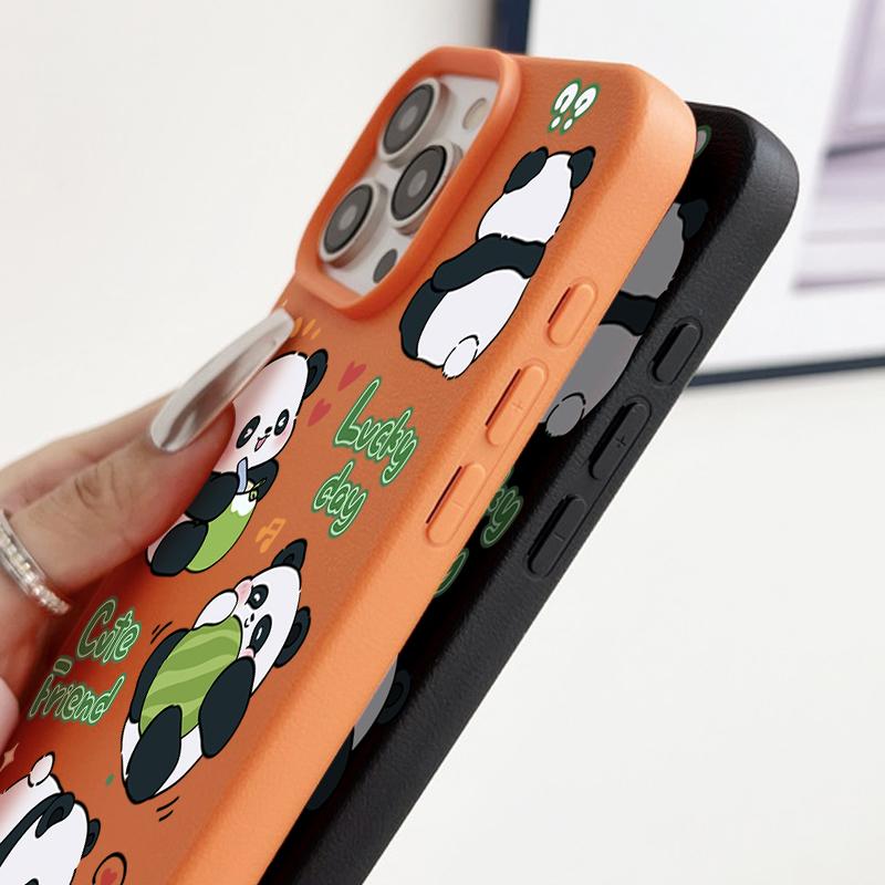 Чехол для телефона с матовой кожей и рисунком панд для iPhone 16 Pro Max 15 Pro 14 13 12 11, тонкий, ударопрочный, мягкий чехол-бампер из ТПУ