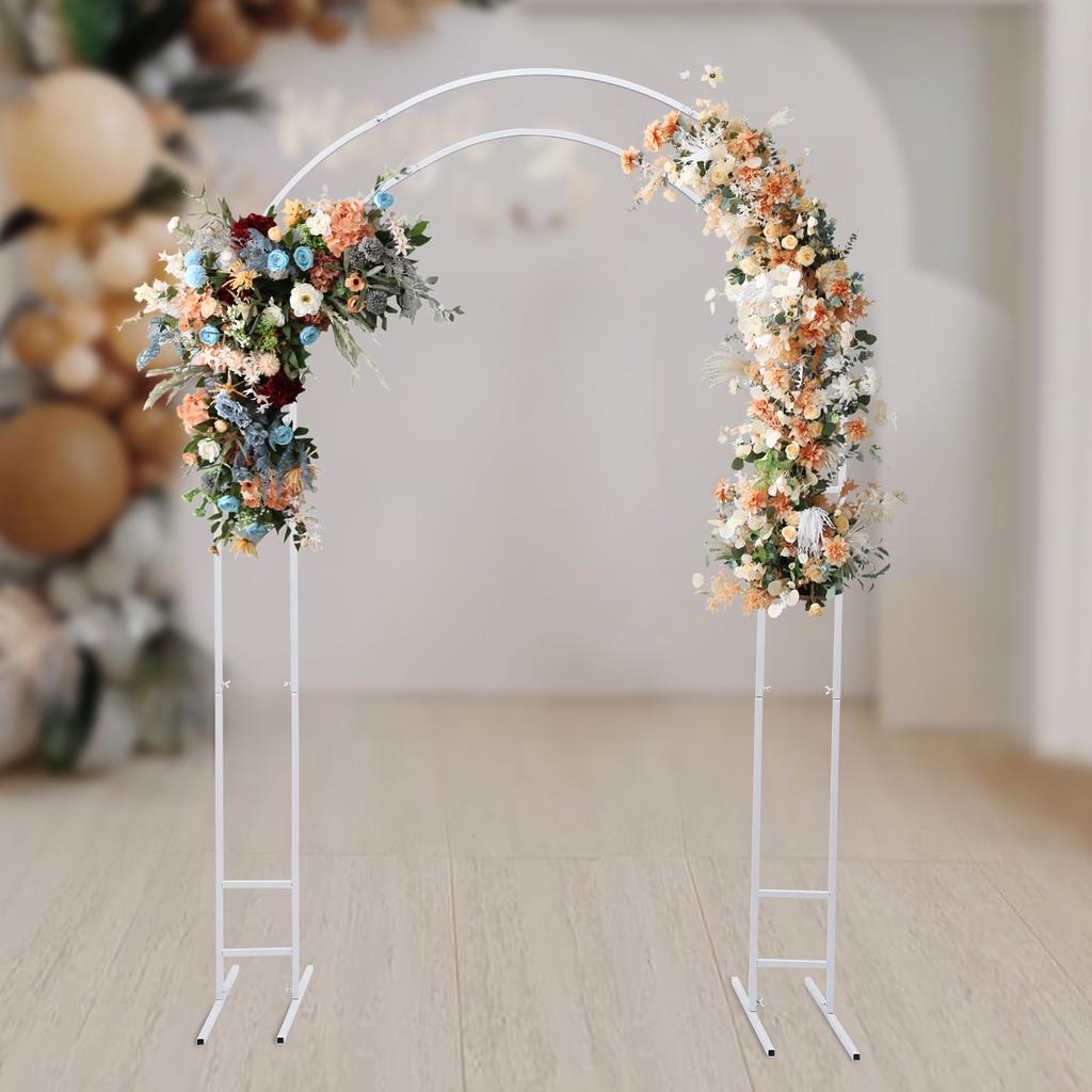 White Metal Wedding & Party Arch Stand, 150x220cm Large Sturdy Steel Structure w/ Base, 22lbs Load-Bearing for Balloon Backdrop
