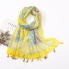 Fresh and Elegant Red Petal Mixed Printed Tassel Scarf for Women  Cotton and Linen Scarf for Travel Decorative Shawl