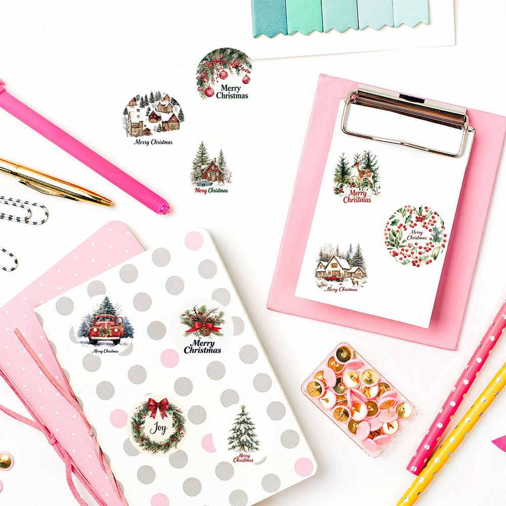 500Pcs/roll Merry Christmas Stickers Cartoon Laptop Phone Cafe Luggage Bicycle Cartoon Words Streetwear Waterproof Sticker