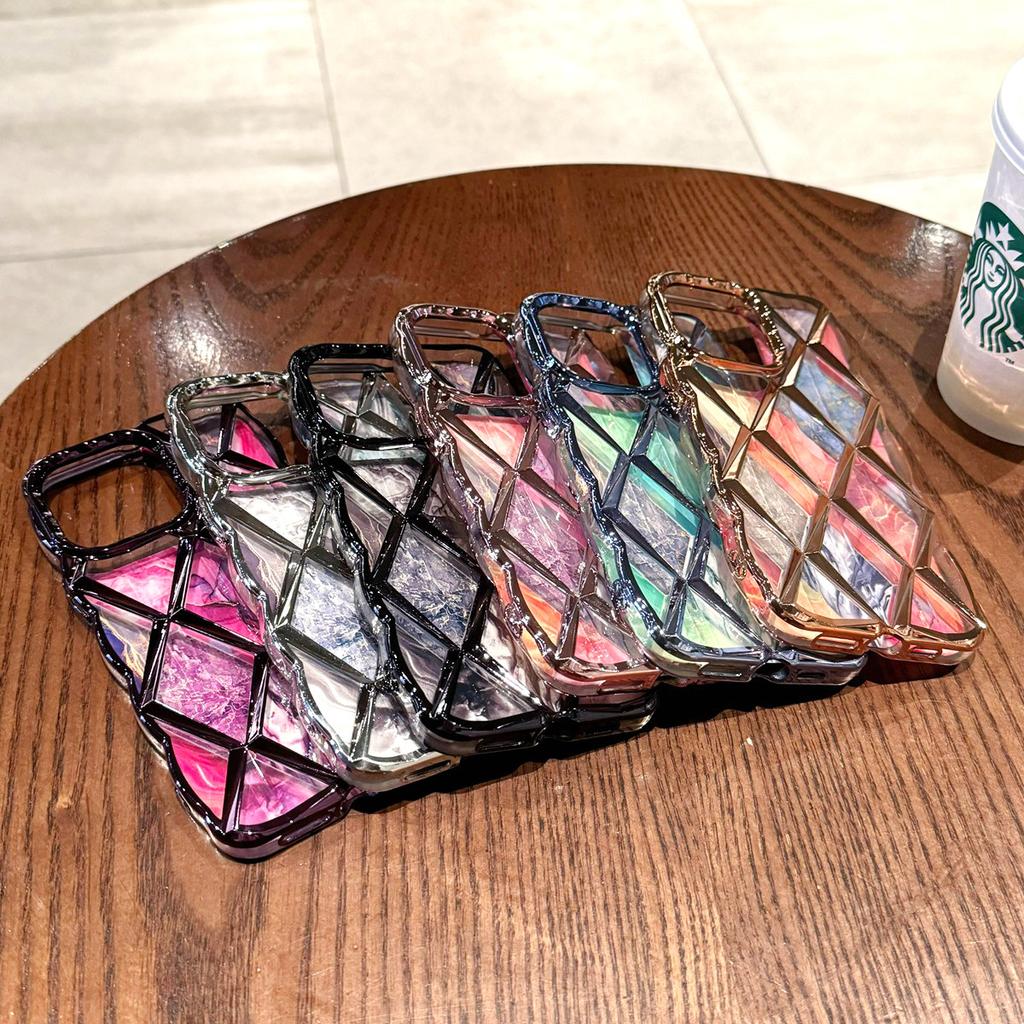 Роскошный чехол для телефона с 3D-покрытием и ромбовидной сеткой и мраморным узором для iPhone 11, 12, 13, 14, 15 Pro Max 12 Pro 13 Pro 14 Pro Max, мягкий чехол из ТПУ с защитой от падения