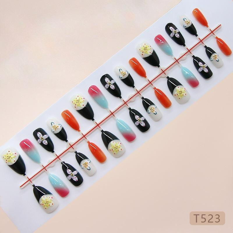 Osmanthus Gradient Floral Press On Nails Medium Almond Sweet French Ins For Ladies 30pcs Strip & Box