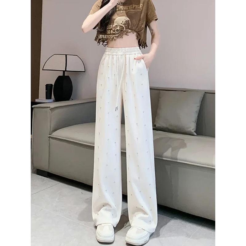Heavy Industry Hot Diamond Wide Leg Pants for Women's Spring New Casual High Waist Loose Straight Tube Drop Floor Dragging Pants