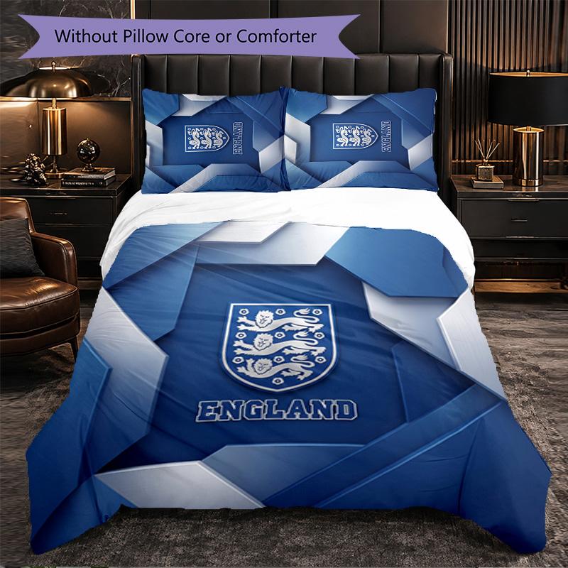 England Football Pattern 3 Pieces Bedding Set Soft Microfiber Duvet Cover with Pillow Cases for Bedroom