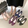 Shoelife Shallow Mouth Jelly Fashion Thick Heel Pointed Toe Women's Soft Sole Shoes(Shoes Are One Size Smaller)