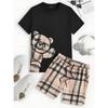 Комплект из 2 предметов, мужской повседневный комплект с принтом 3D Bear, мужской топ с короткими рукавами, клетчатый принт, мужские шорты, уличный модный комплект