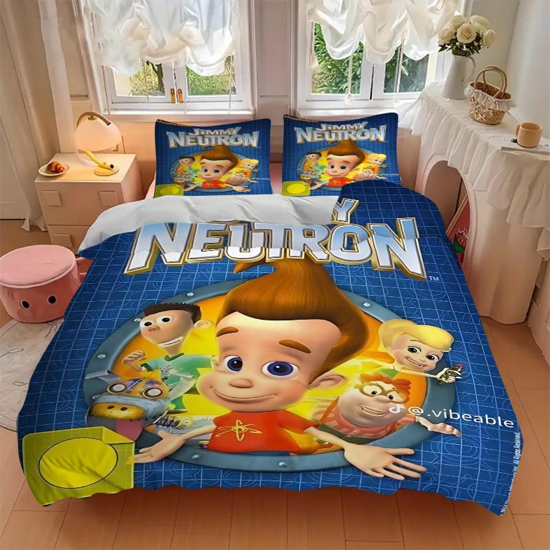 Jimmy Neutron Cartoon Print 3Pcs Bedding Set,Duvet Cover with 2 Bedro,Pillowcase Home Birthday Gift