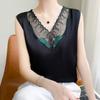Летний женский шелковый жилет без рукавов с v-образным вырезом, свободный сетчатый топ