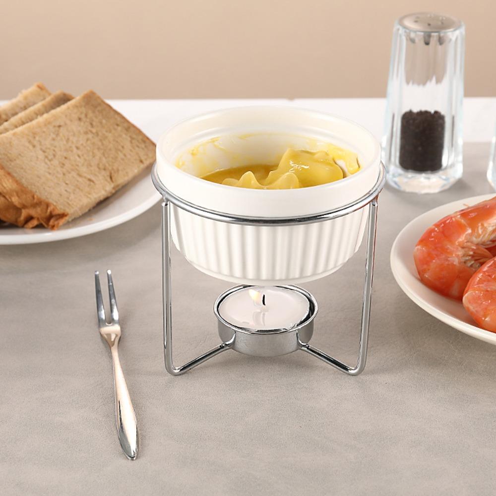 Ceramic Butter Warmer Fondue Pot Stable Metal Rack Chocolate Heater Pot Cheese Melting Pot Dessert