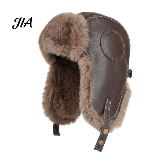 Retro Style Pilot Hat with Buckle Winter Trapper Hat, Windproof PU Leather Fur Ear Flaps, Daily Commuting Cold Proof Thickened Fleece Lined