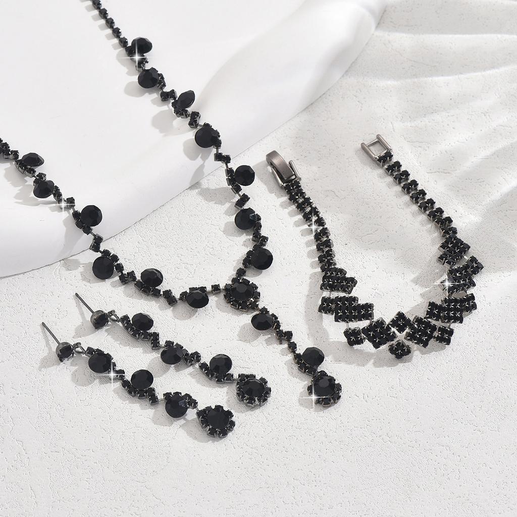 Украшения со стразами, ожерелье, серьги, браслет, трехкомпонентные украшения, аксессуары для невесты, свадебные аксессуары, универсальные