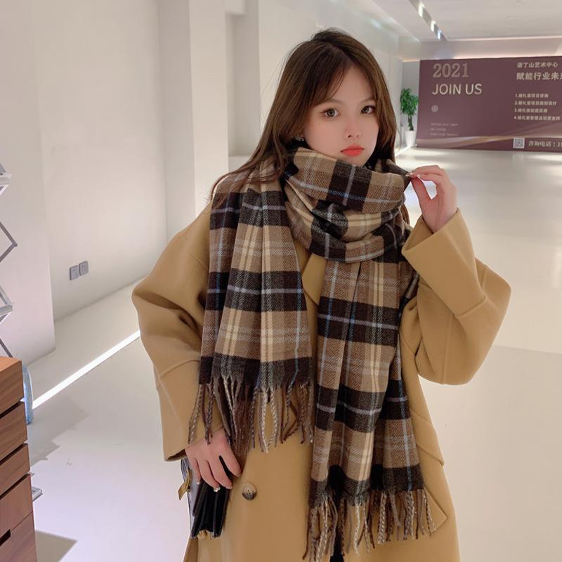 Japanese and Korean College Style Sub Striped Tassel Couple Scarf Widened To Keep Warm Sweet and Fresh Shawl and Scarf Dual Use