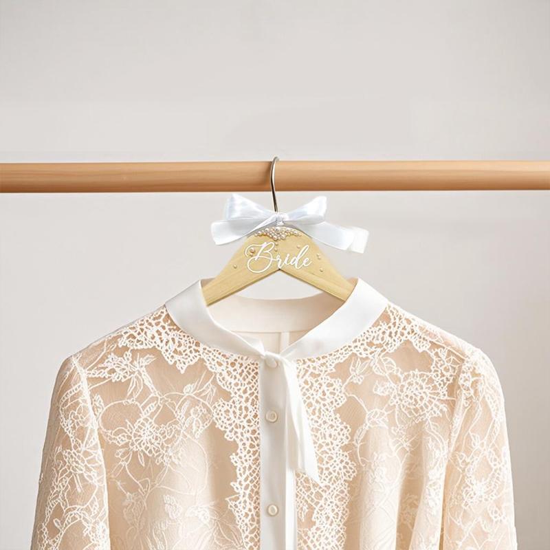 1 шт. Ленточная вешалка-бантик с жемчужными акцентами, свадебная вешалка, девичник, деревянные свадебные вешалки, подарки жениху и невесте 38 см