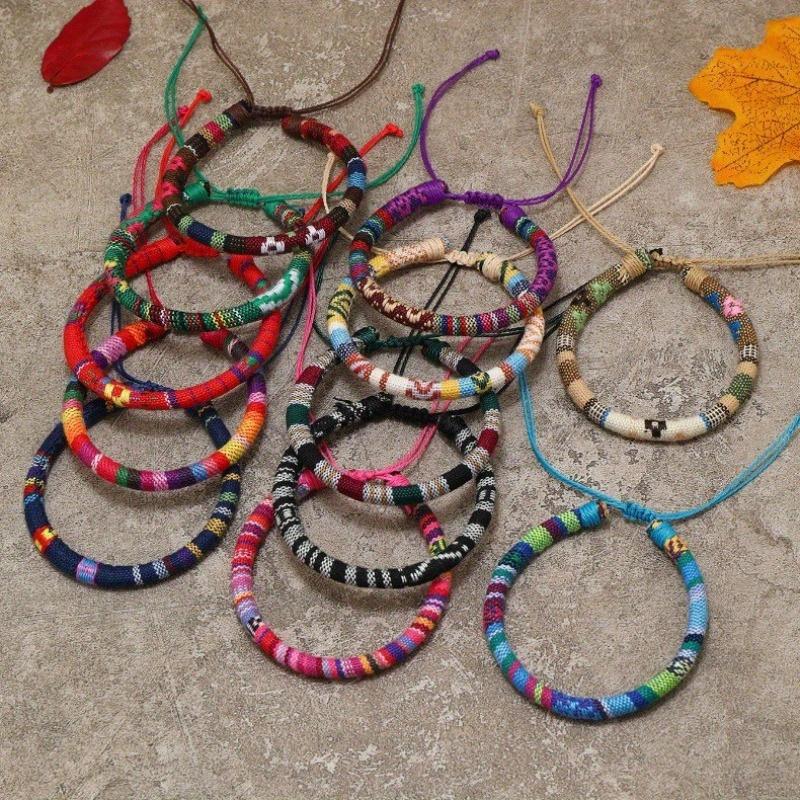 New 12-piece set of hand-woven cotton and linen fabric bracelets, famous style color versatile hand rope