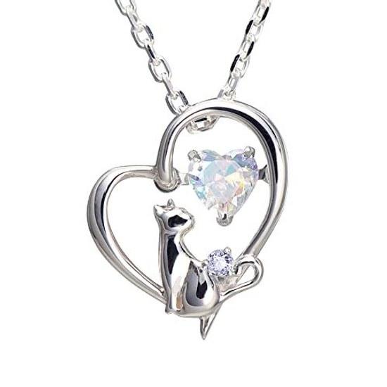 Future Angel WEB Limited Color Necklace Ladies Heart Cat Dancing Stone Silver Selectable Birthstone Aurora (December Tanzanite)