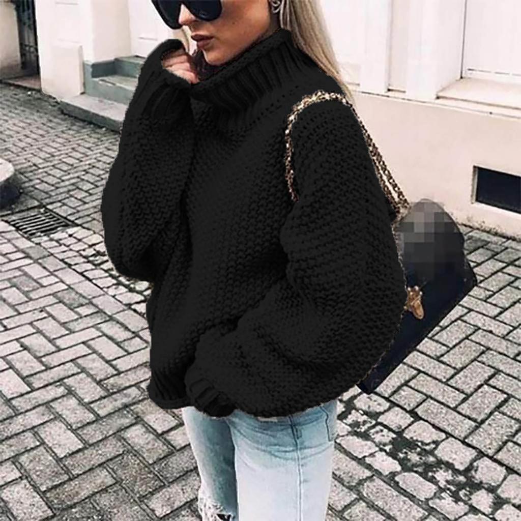 Women's Casual Oversize Chunky Knit Pullove Long Sleeve Elegant High-Neck  Vintage Chunky  Winter Pullove Sweater
