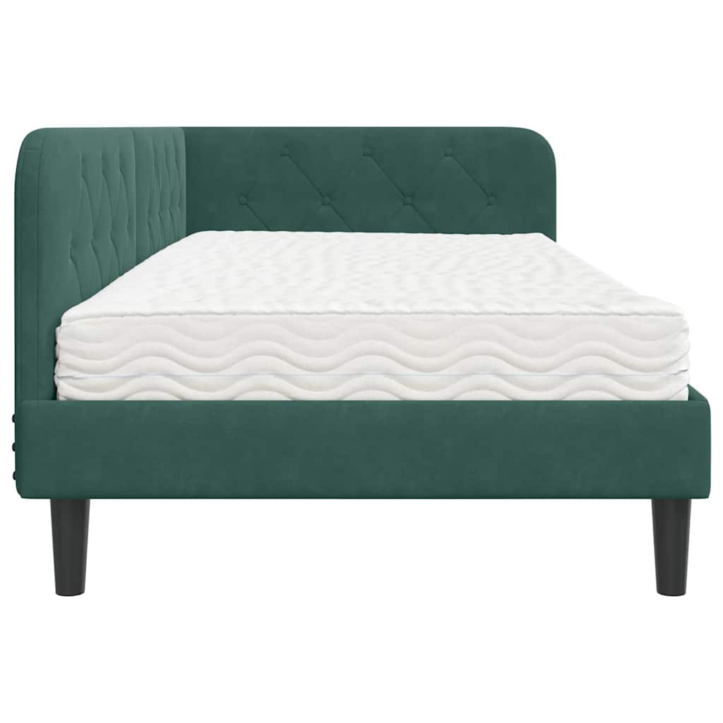 Corner Bed Frame Dark Green 90 x 190 cm Velvet