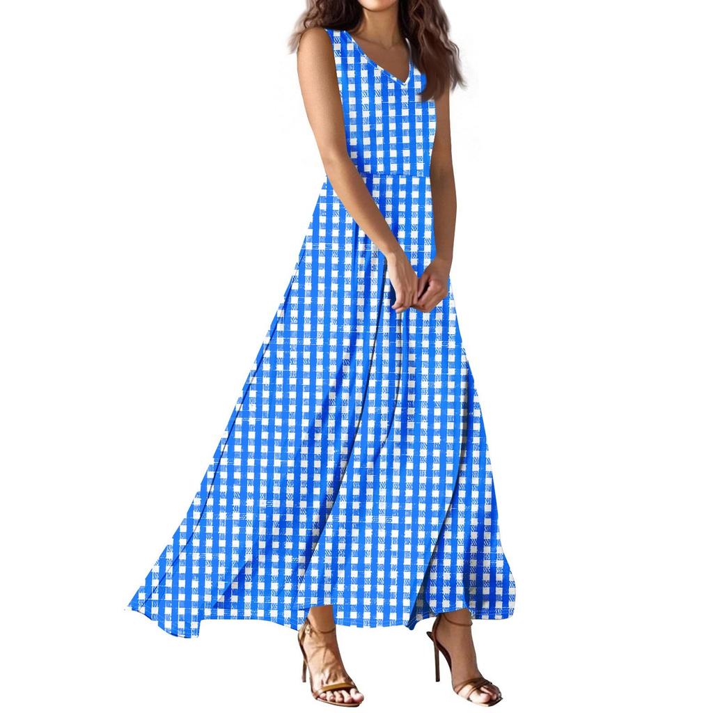 Женское летнее повседневное модное платье с принтом, платье без рукавов с V-образным вырезом