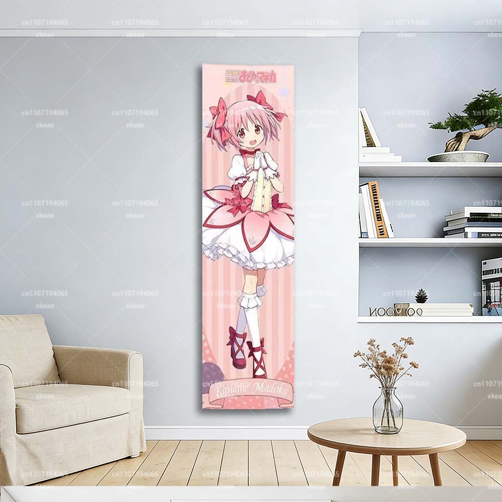 Тканевое панно Puella Magi Madoka Magica Канамэ Мадока и Акеми Хомура, Длинный настенный плакат с аниме для декора спальни, общежития