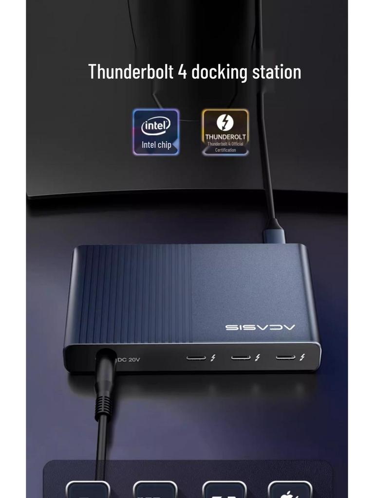 Алюминиевая док-станция Thunderbolt 4: 5-в-1 с быстрой зарядкой PD60W, вывод 8K HD, расширение USB 3.1 для ноутбуков