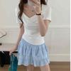 Summer New Irregular Short-sleeved T-shirt Women's Shoulder Swing Collar Design Slim-fit Top