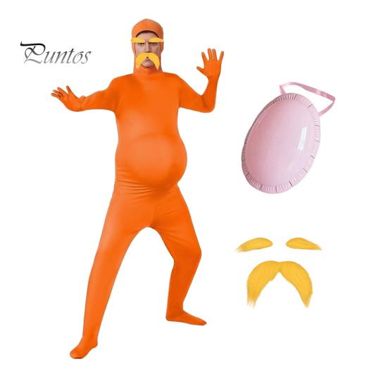 Оранжевый Zentai-костюм с открытым лицом, полный костюм-комбинезон для детей и взрослых, с животом, желтыми усами и бровями, мужской и женский спандексный комбинезон, Хэллоуин