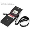 Genuine Leather ID Holder with Zipper RFID Keychain Wallet Neck Lanyards with Swivel Hook for Card/Coin/Cash Black Card Holder