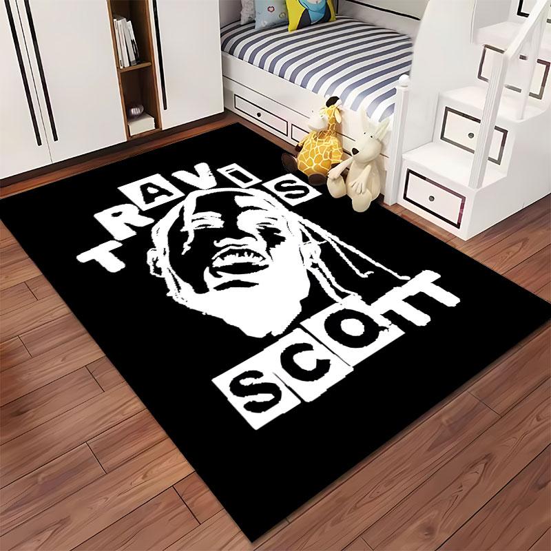 Monochrome Travis Scott Design suitable as a non-slip mat for the living room or bedroom sofa