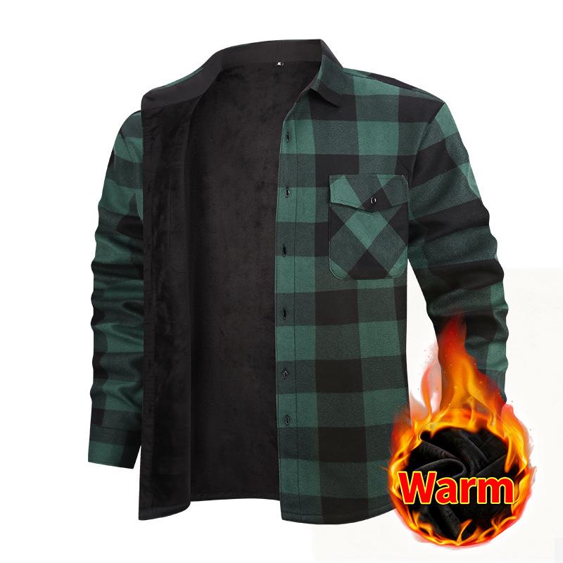 Men’s Fleece-Lined, Thickened, Multi-Coloured, Double-Pocket Checked Shirt – Casual, Loose-Fitting, Warm Men’s Shirt