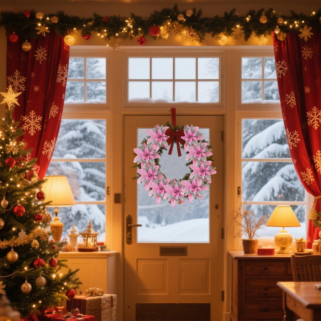 Glitter Poinsettia 5.5 Inch Artificial Flower Christmas Clip Stem Christmas Tree Ornaments For Wedding Party Wreath Decoration