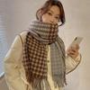 Women's Houndstooth Winter Scarf 2025 - Double-Sided Plaid Tassel Shawl, Thick, Warm, Fashionable Neck Warmer