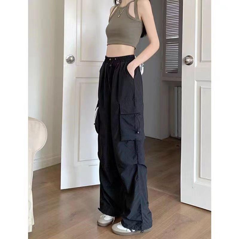 Летние мешковатые спортивные штаны, женские корейские брюки-карго с парашютом, свободные спортивные штаны Y2k, женские широкие брюки для бега