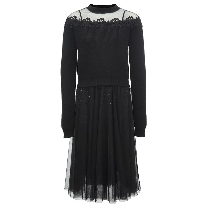 Veromoda Женское трикотажное платье-свитер с круглым вырезом и сетчатыми вставками