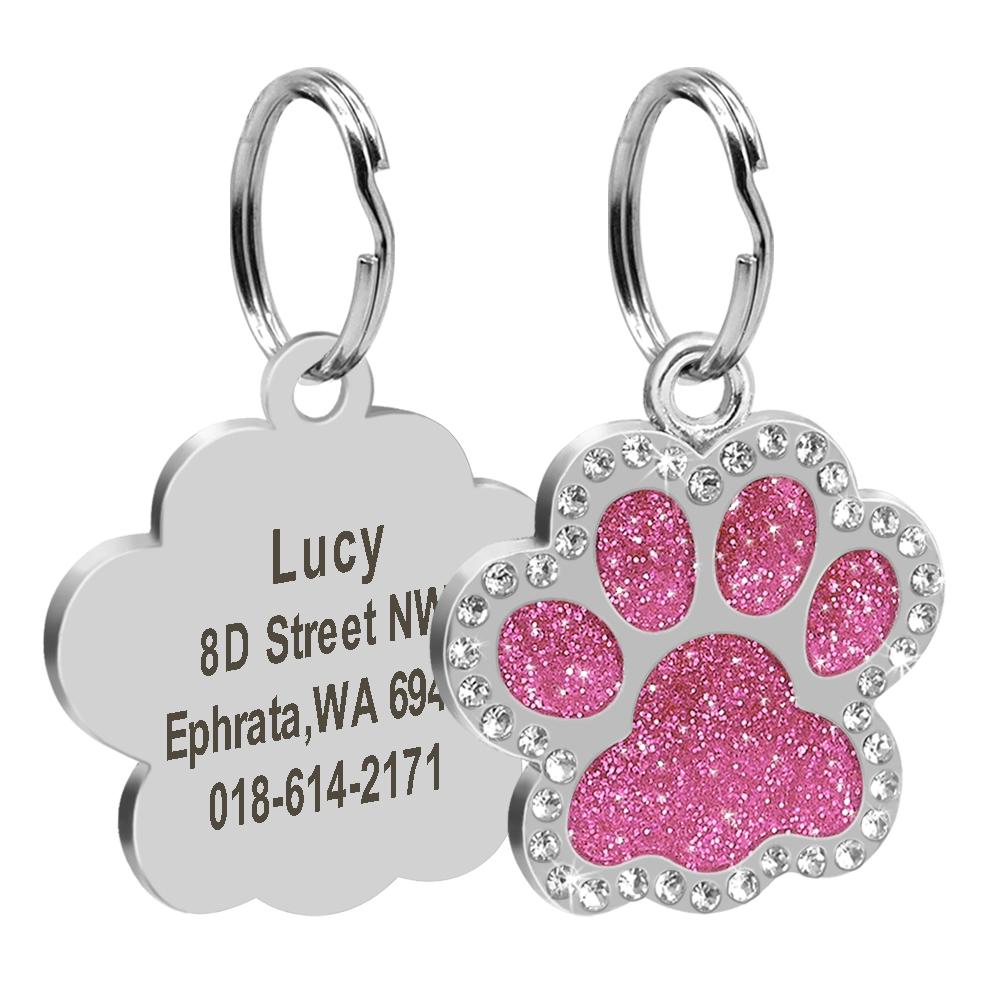 Bling Dog ID Tag Personalized Gorgeous Dog Tags for Small Medium Dog Footprint Custom Pet Name Tag Plate Collar Accessories