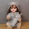 Realistic Reborn Baby Girl Doll Toys 55cm Silicone Full Body Bebe Rebirth Toddler Doll with Rooted Curly Hair Grey Knitted Romper Baby Dolls for Kids