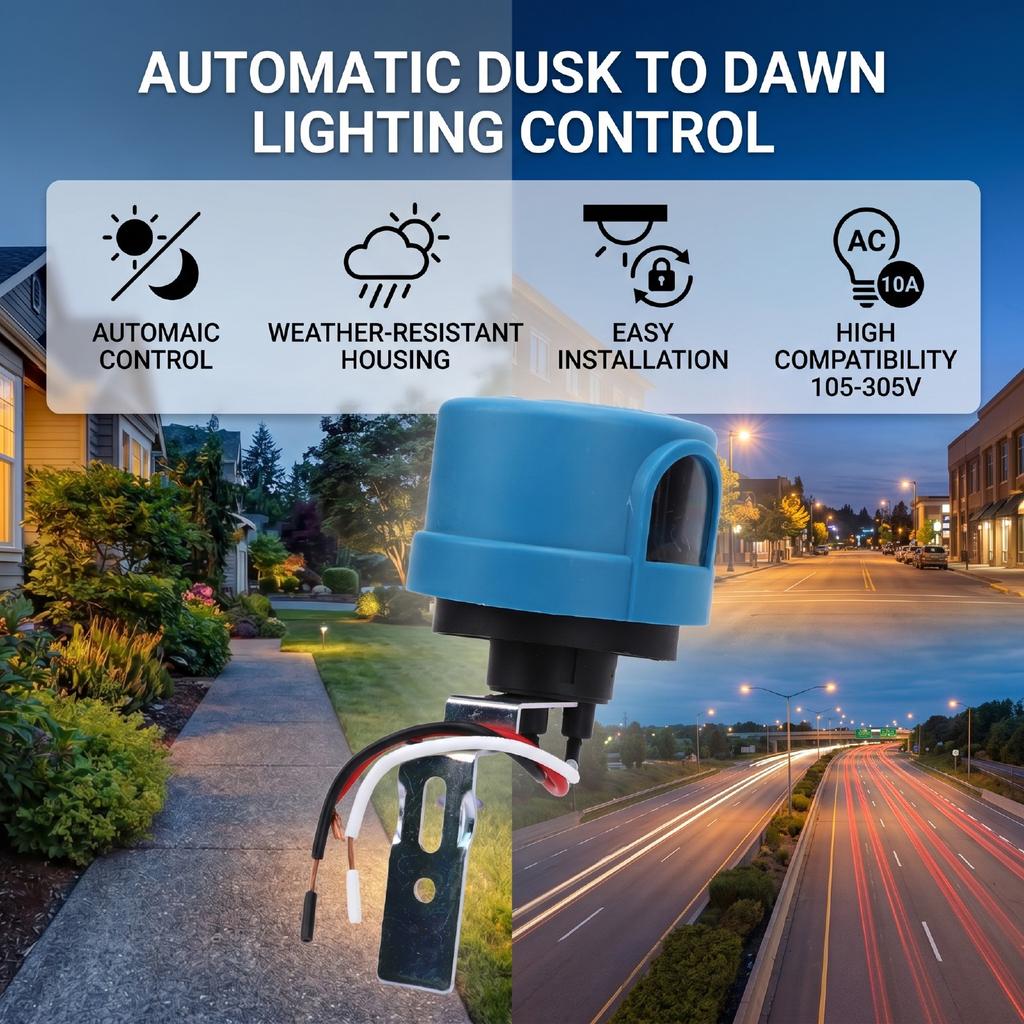 Automatic Photocell Sensor Rotating Lock Wired Light Control Switch for Outdoor Street Highway Garden Lights