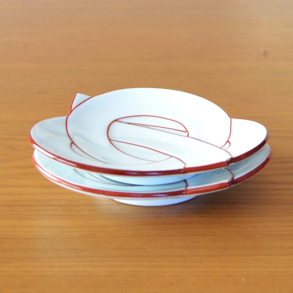 Set of 2 11cm Arita Ware Small Plates, Red Line Knot Design, New Year's Celebration, Japanese Tableware, Auspicious Charm