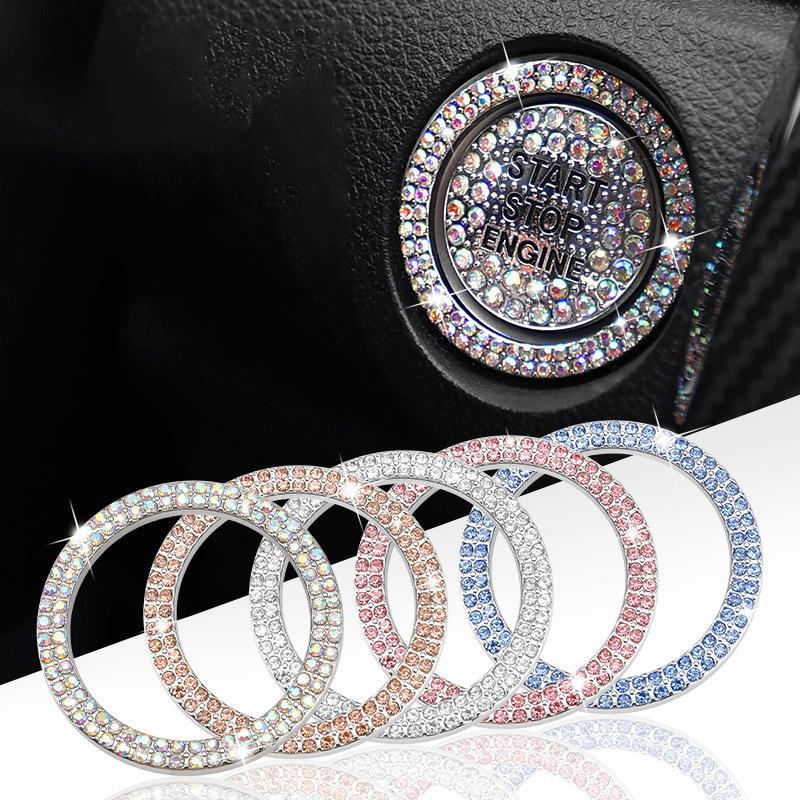 Набор из 2 предметов, кнопка запуска автомобиля, алмазные наклейки с внешним кольцом, декор, круглые планки, защитный чехол, блестящий автомобиль