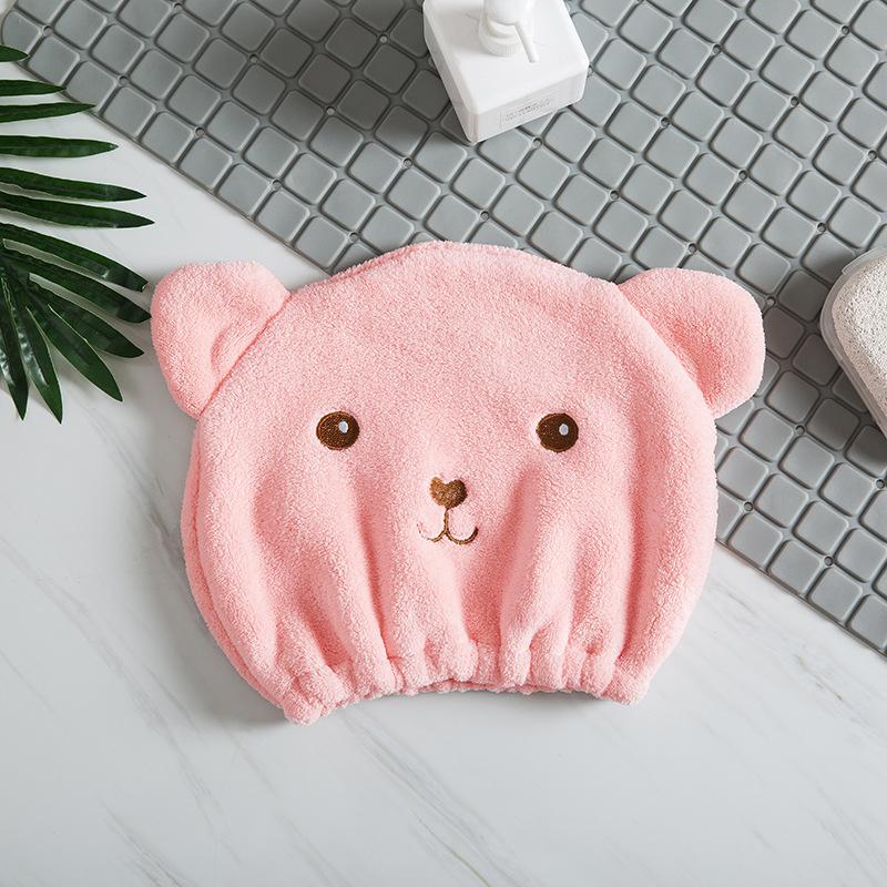 Quick-Drying Absorbent Hair Drying Cap for Women - Thick Microfiber,  Cute Bear Embroidery, Shower Head Towel