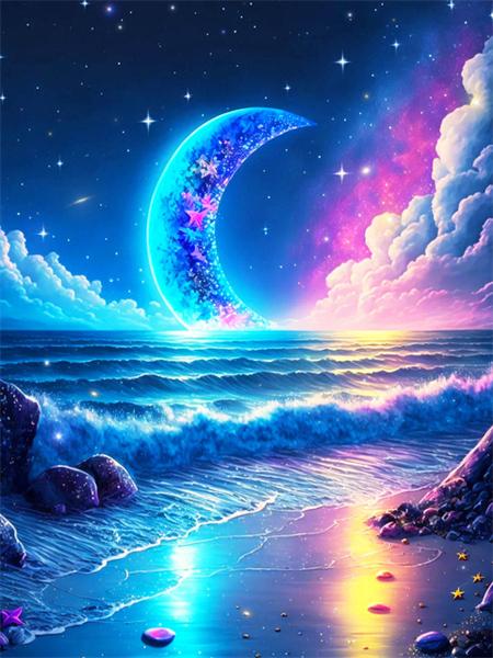 Полная квадратная круглая алмазная картина лунный пейзаж мозаика морская фантазия вышивка домашний декор
