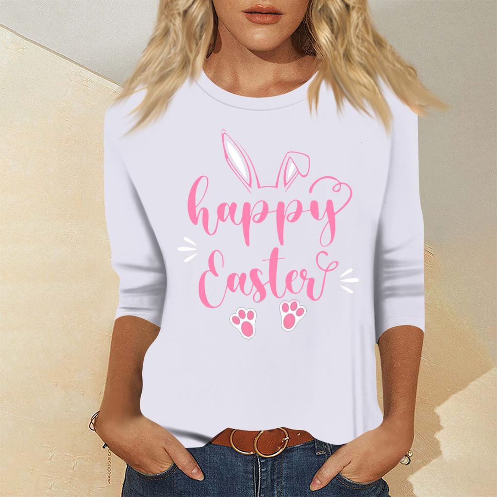 Women's Fashion Casual Seven Sleeve Valentine's Day Printed Pullover Top