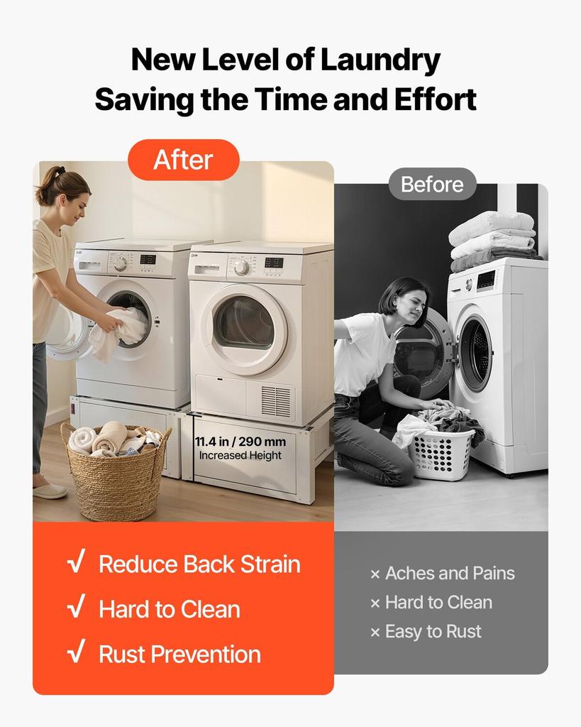 Laundry Pedestal, 290 mm Height, Washer and Dryer Pedestals with Drawer, 150 kg Weight Load Capacity, Non-Slip Feet, Heavy-duty Steel Washing Machine