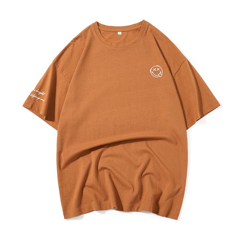 Мужская летняя футболка больших размеров 2024 с вышивкой в виде смайлика, с коротким рукавом, повседневная, из хлопка