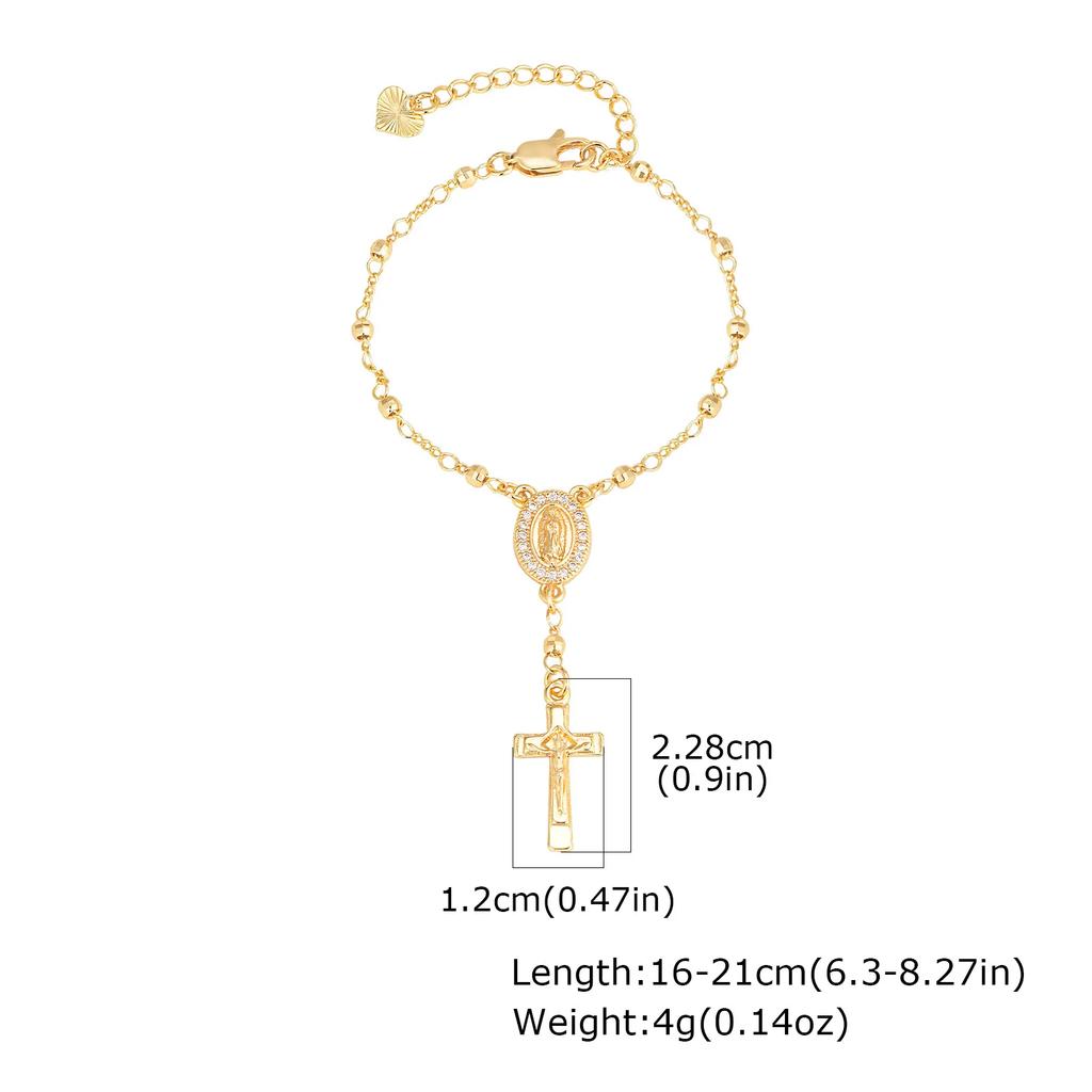 Католический розарий с крестом из кубического циркония, браслеты со звеньями-бусинами, овальный крест с Иисусом, религиозные позолоченные украшения