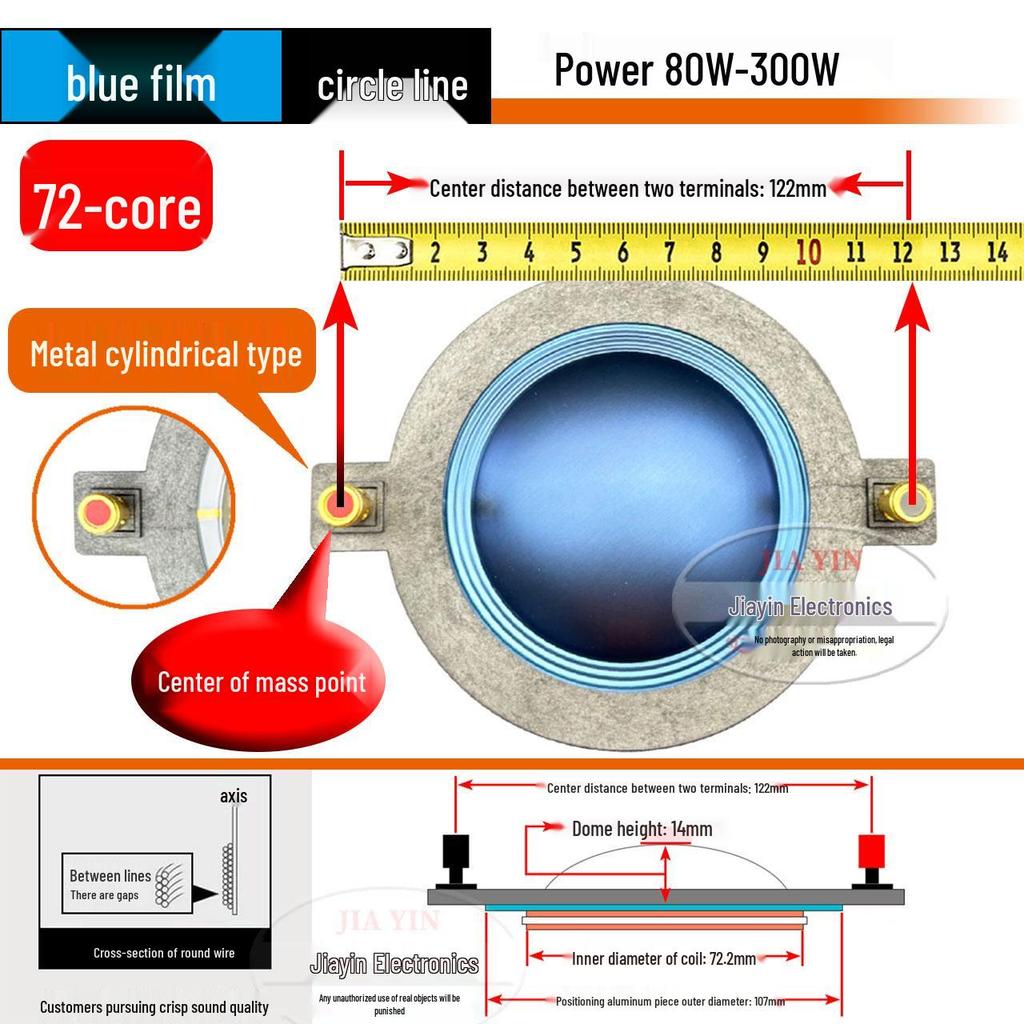 72-core high-frequency voice coil with 72.2mm pole component, round flat wire - speaker coil audio repair accessory.