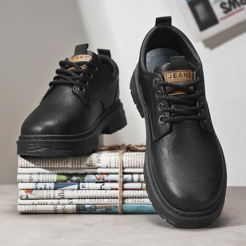 Мужская обувь осенняя британская деловая мужская повседневная кожаная обувь для работы и учебы черная мягкая подошва большой носок модная обувь